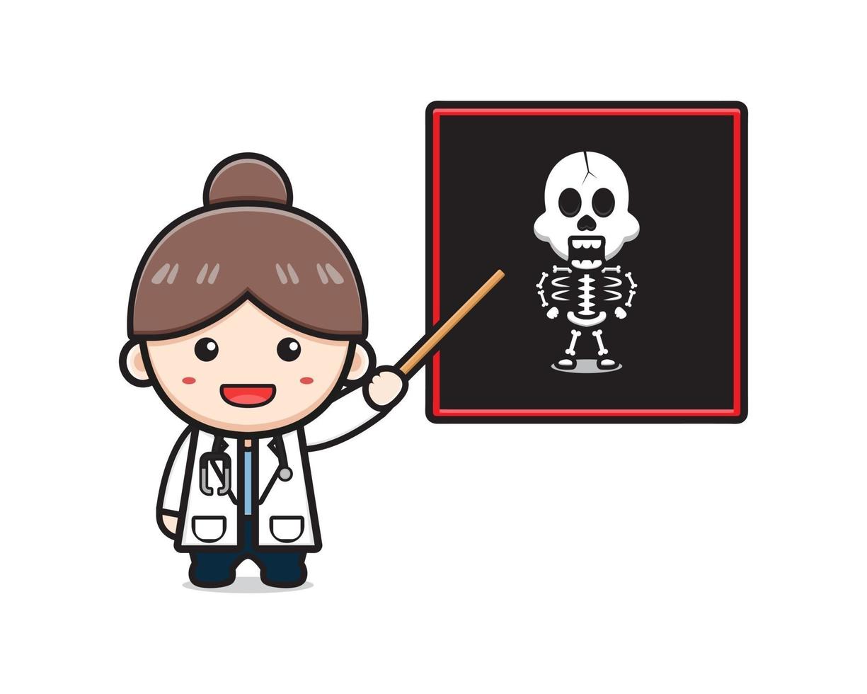 Cute doctor show bone scan cartoon icon vector illustration