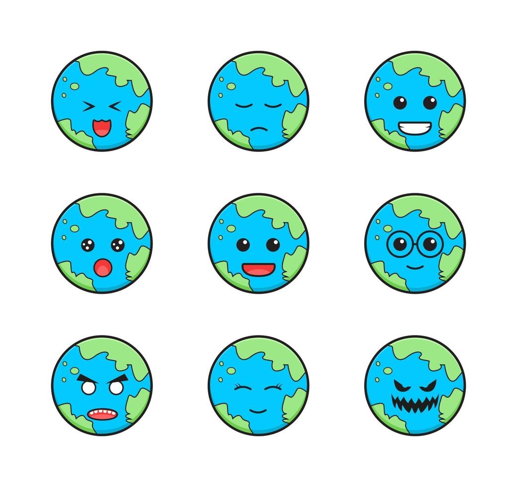 conjunto de colección de ilustración de icono de dibujos animados lindo emoticon de tierra vector