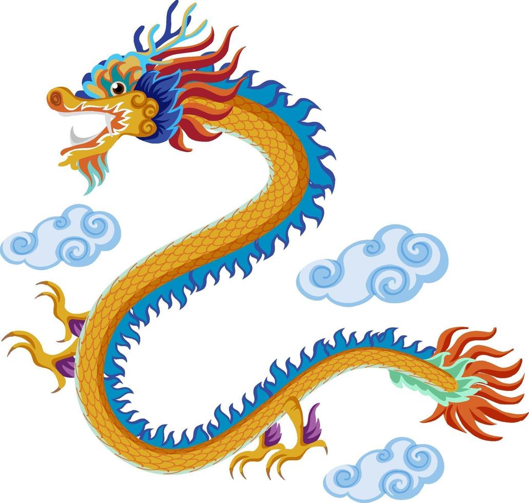 Chinese dragon flying over clouds isolated on white background vector