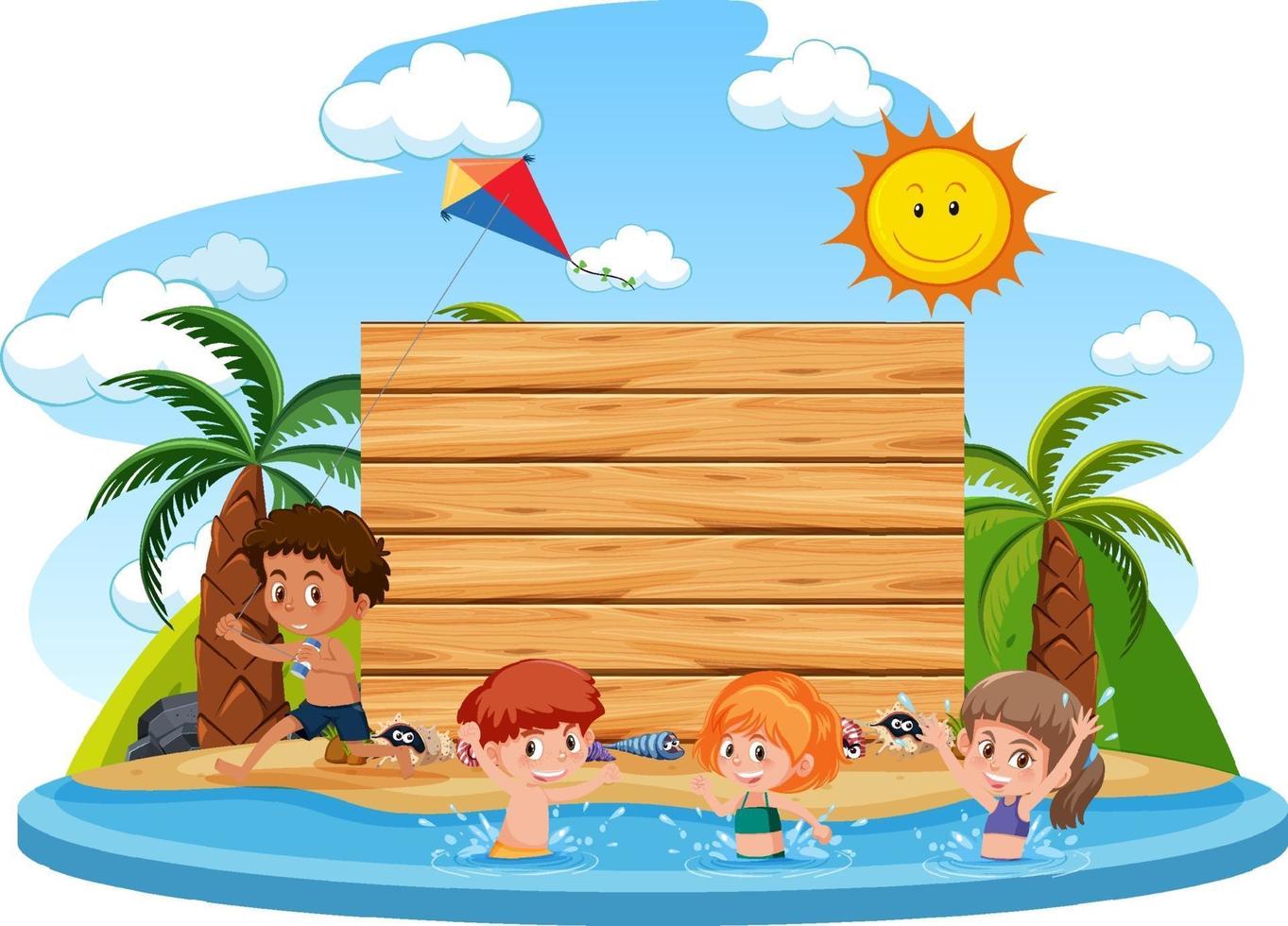 Empty banner template with kids on vacation at the beach vector