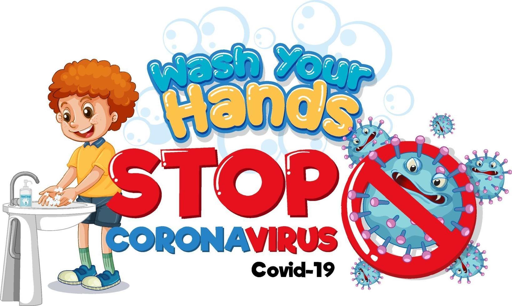 Wash Your Hands Stop Coronavirus banner with a boy washing hands vector