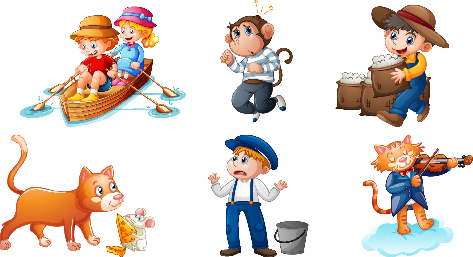 Set of different nursery rhyme character isolated on white background
