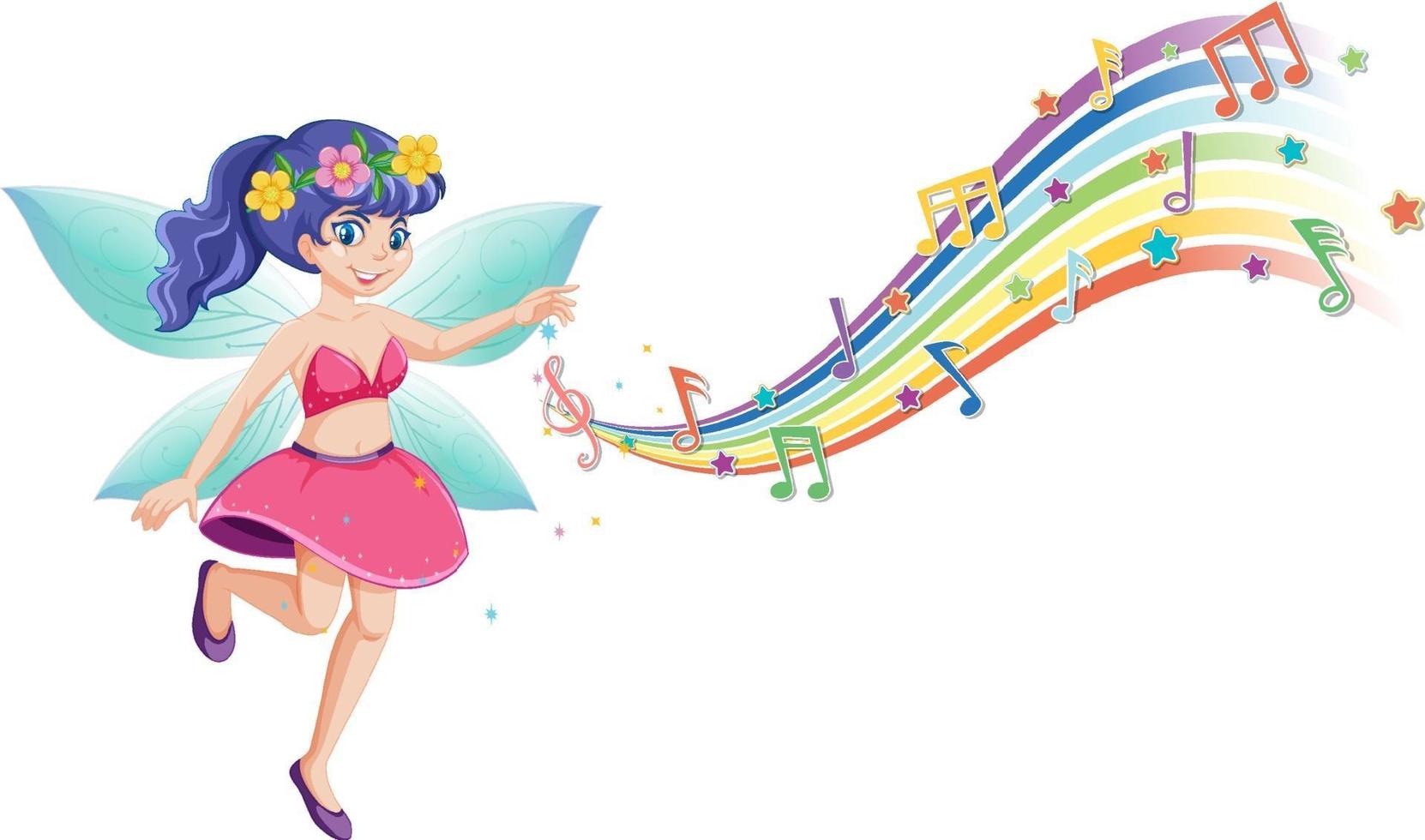 Cute fairy cartoon character with rainbow wave vector