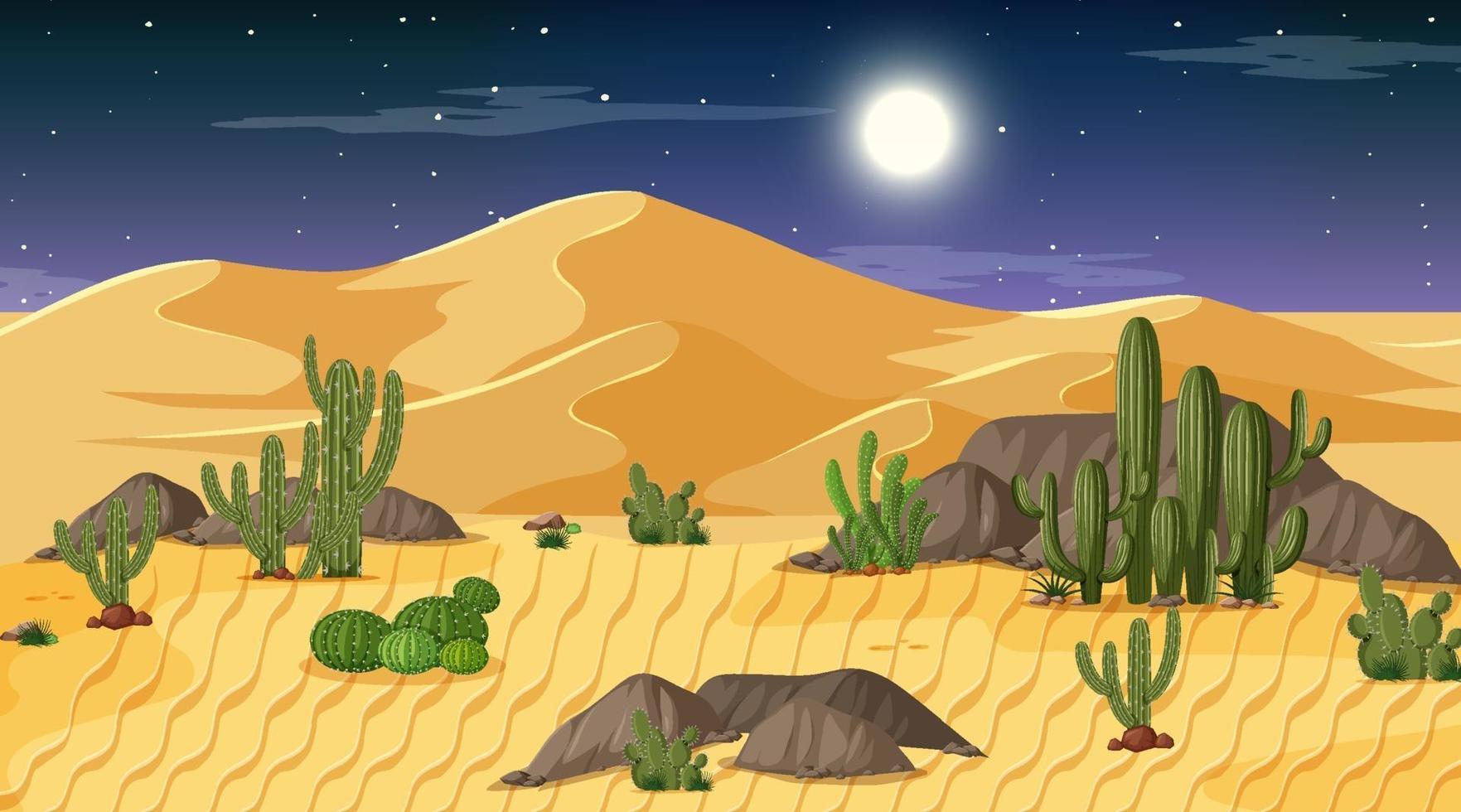 paisaje de bosque desértico en la escena nocturna vector