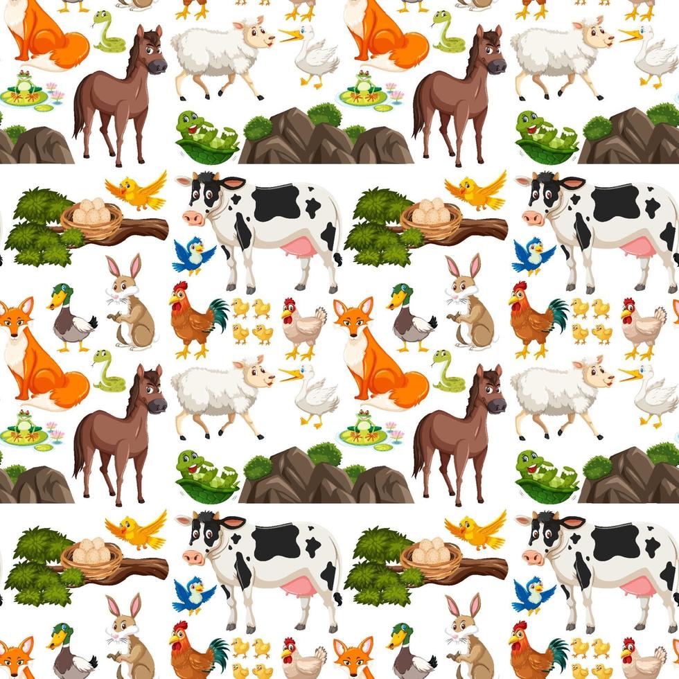 Seamless pattern with cute wild animals on white background vector