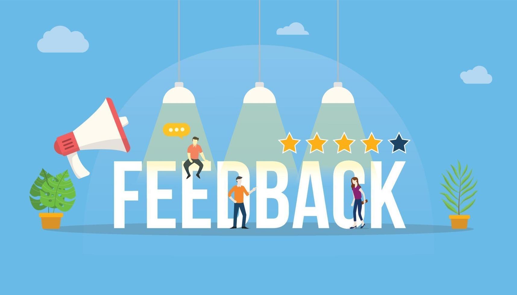 feedback big word customer rating with people team office vector