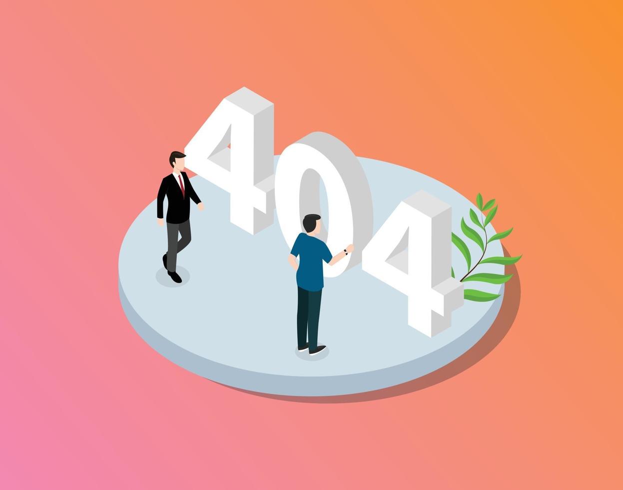 error 404 page not found website with isometric style team working vector