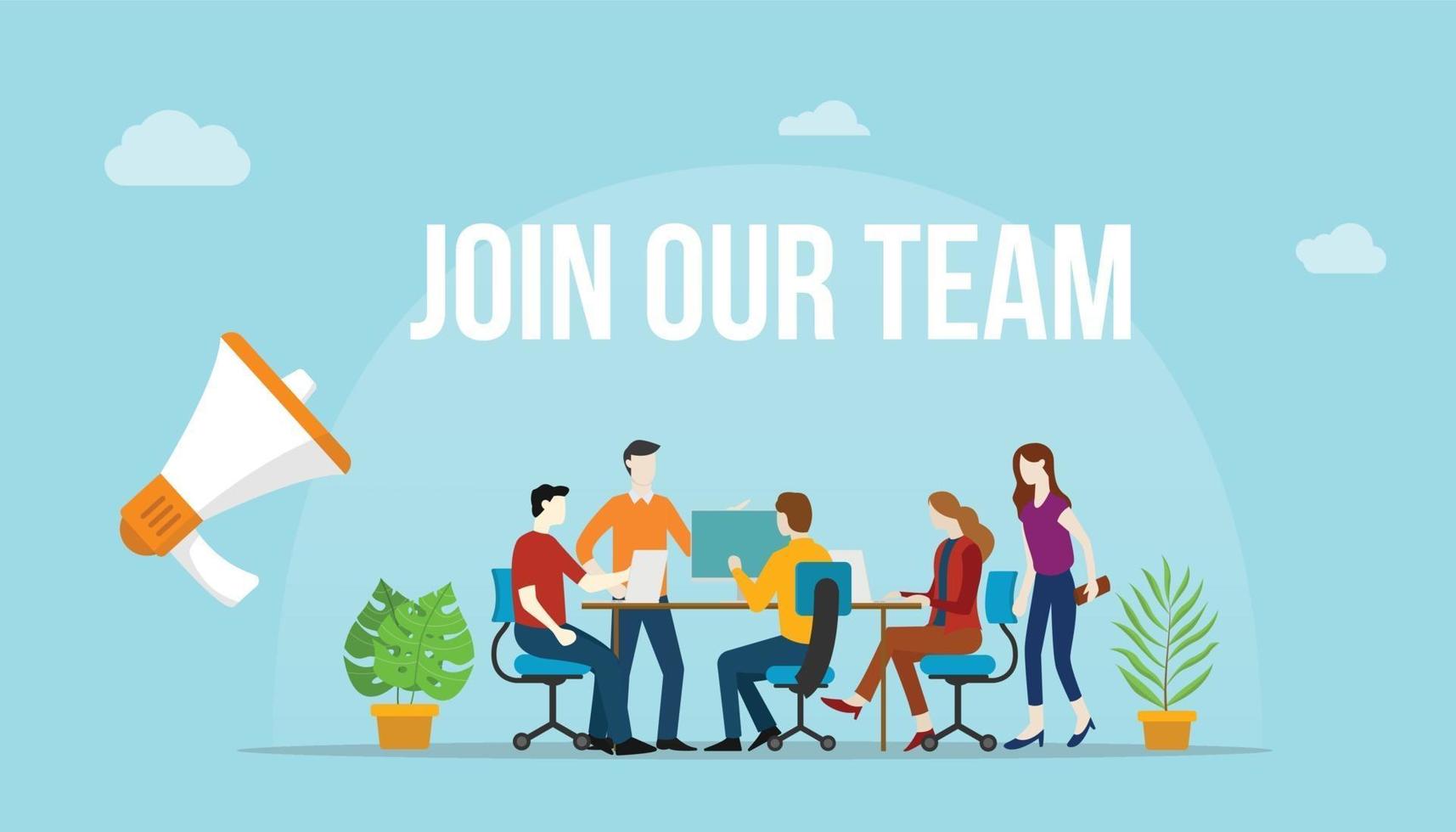 join our team concept with team people working together vector