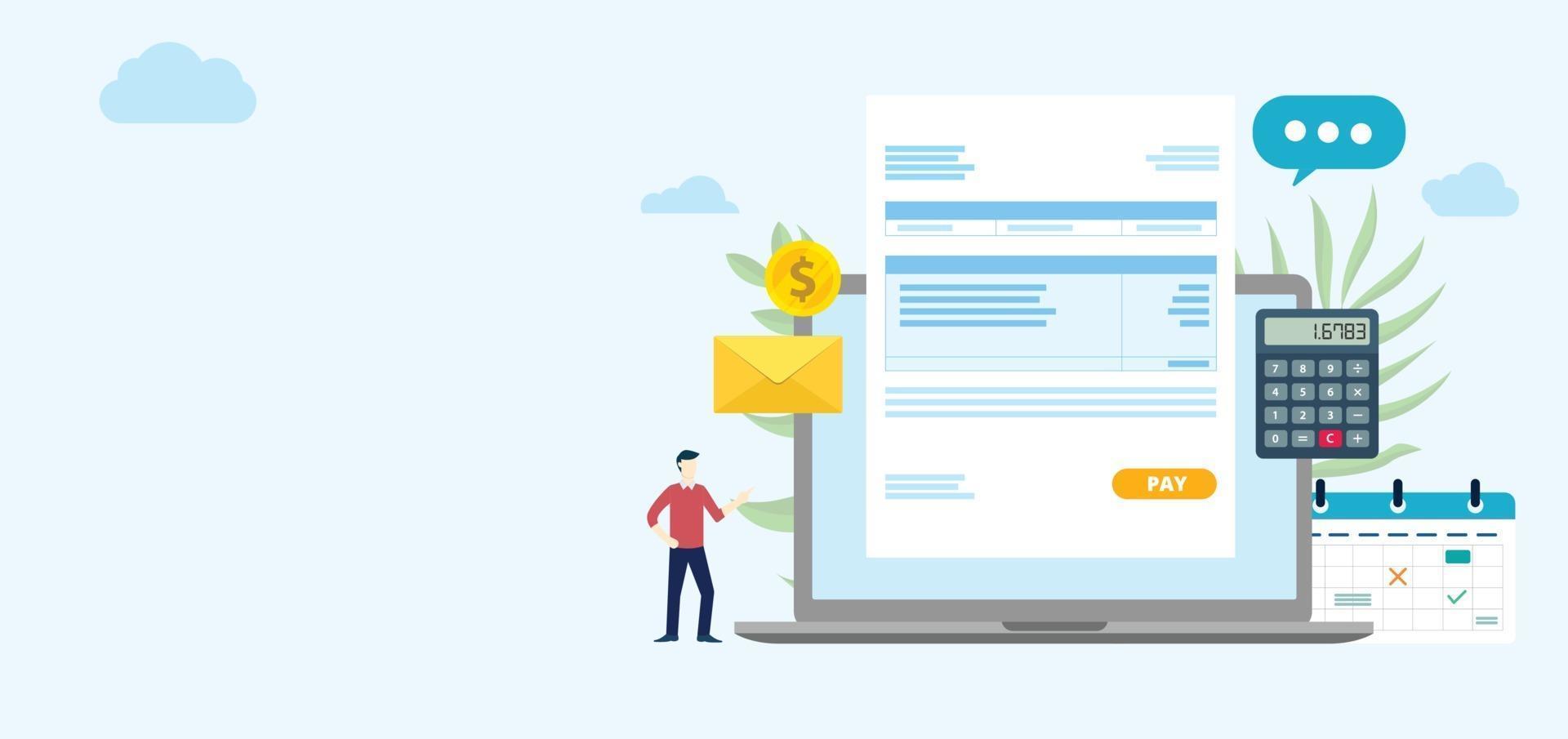 payroll payment concept with laptop and invoice wage vector