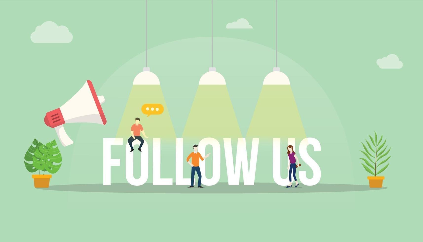 follow us big word with team people office around vector