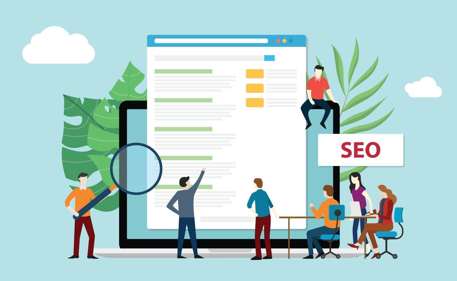 seo search engine optimization with office team people vector