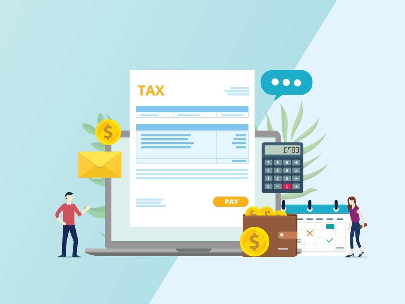 online tax invoice payment with paper document vector