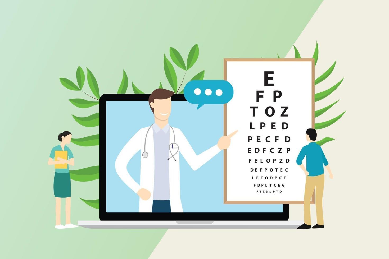 ophthalmologist consultationt with doctor and patient vector