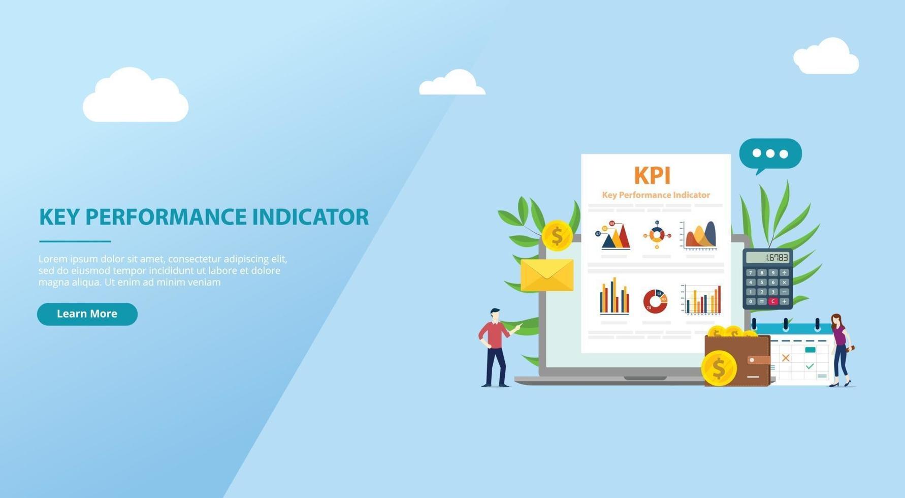 banner de sitio web de concepto de indicador clave de rendimiento de kpi vector