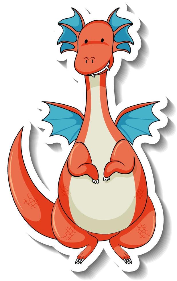 Sticker template with fantasy dragon cartoon character vector