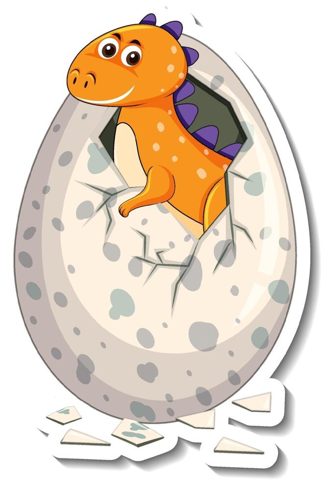 A sticker template with baby dinosaur hatching from an egg vector