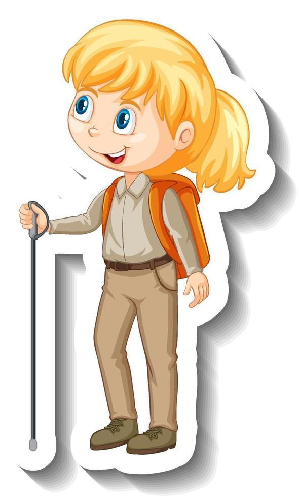 Girl in safari outfit cartoon character sticker vector