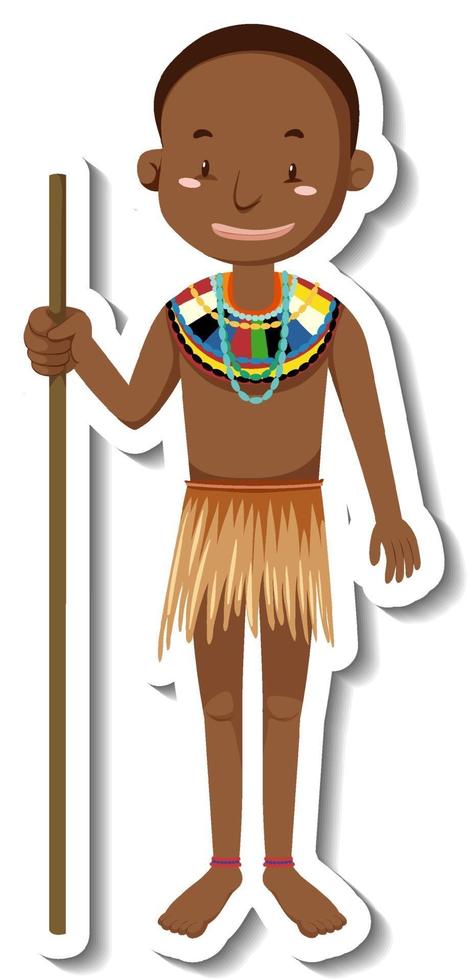 African tribal man cartoon character sticker vector