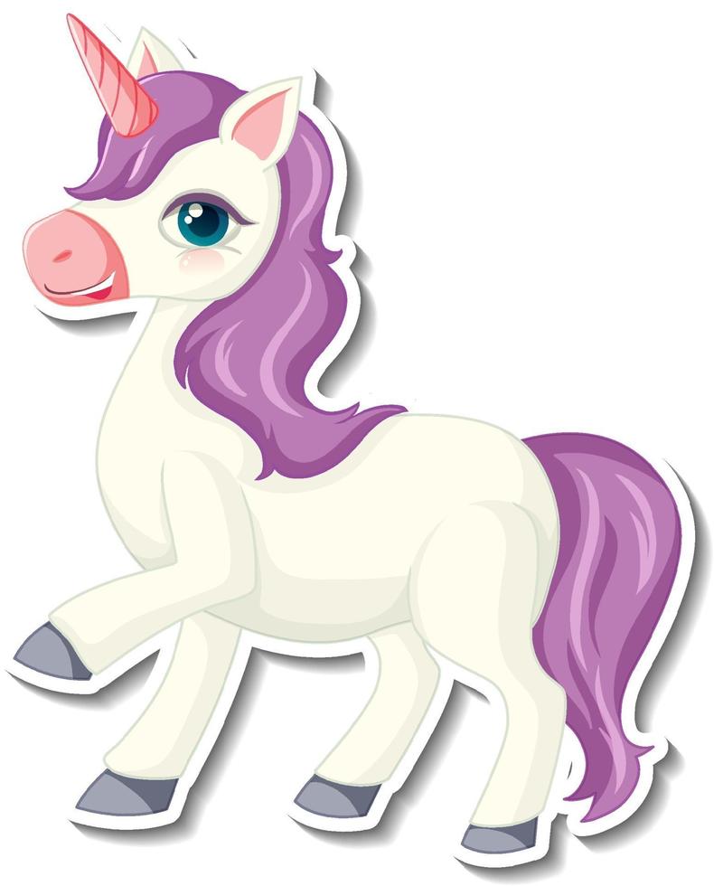Cute unicorn stickers with a purple unicorn cartoon character vector