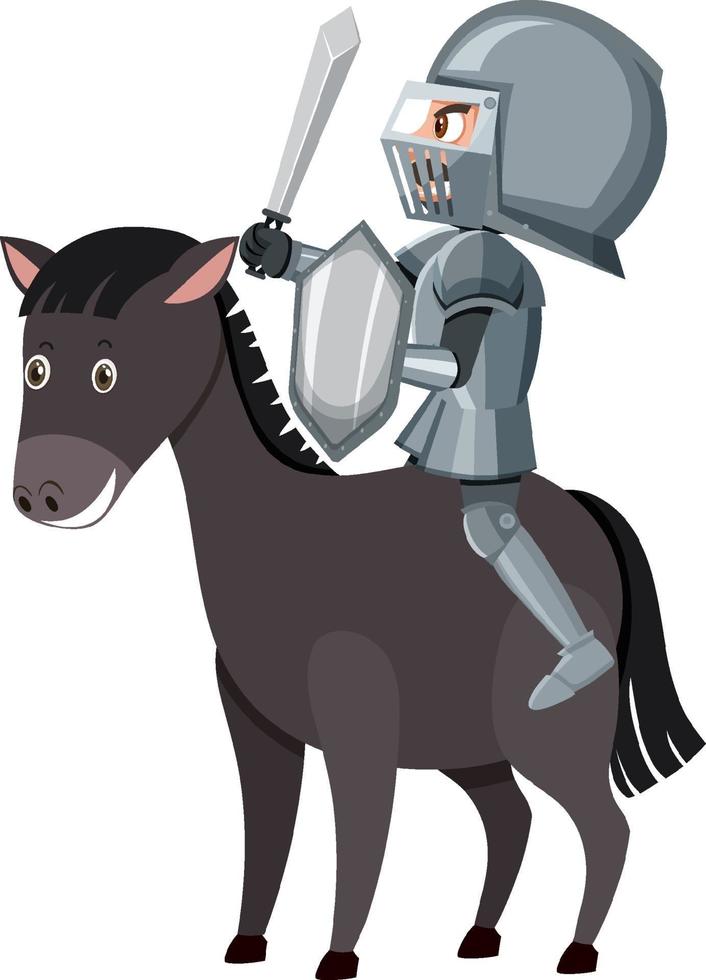 Knight riding horse cartoon character on white background vector