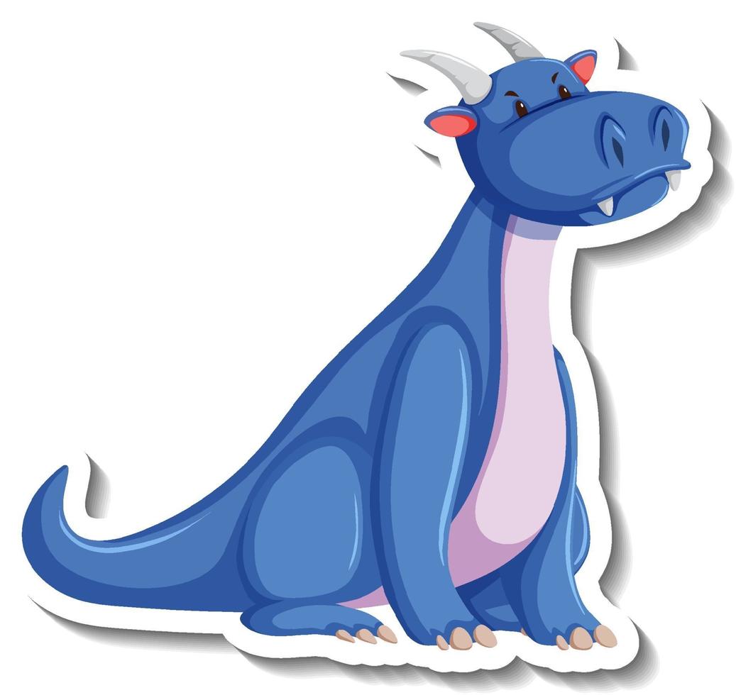 Cute blue dragon cartoon character sticker vector