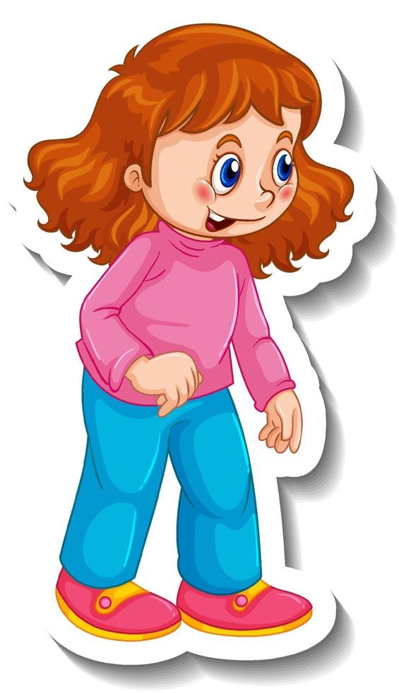 Sticker template with a girl cartoon character isolated vector