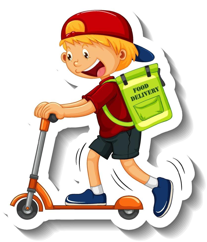 A sticker template with delivery boy riding scooter vector