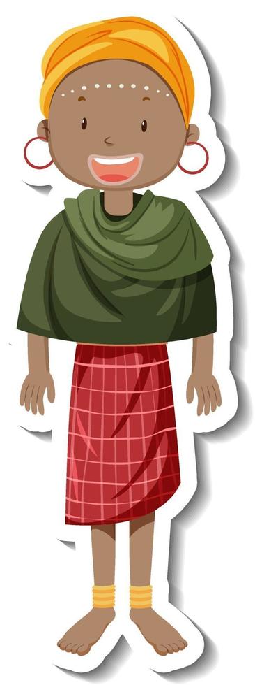 Una mujer tribal con traje de tribu africana sobre fondo blanco. vector