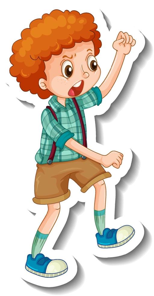 Sticker template with a boy cartoon character isolated vector