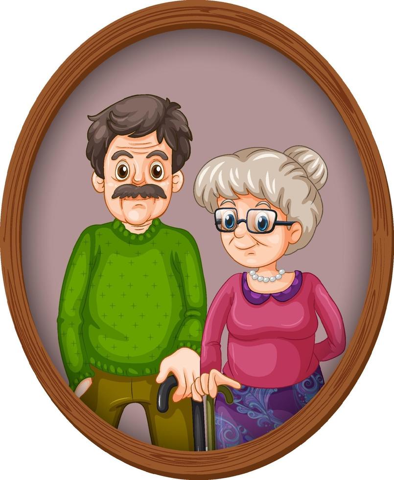 imagen de los abuelos en marco de madera vector