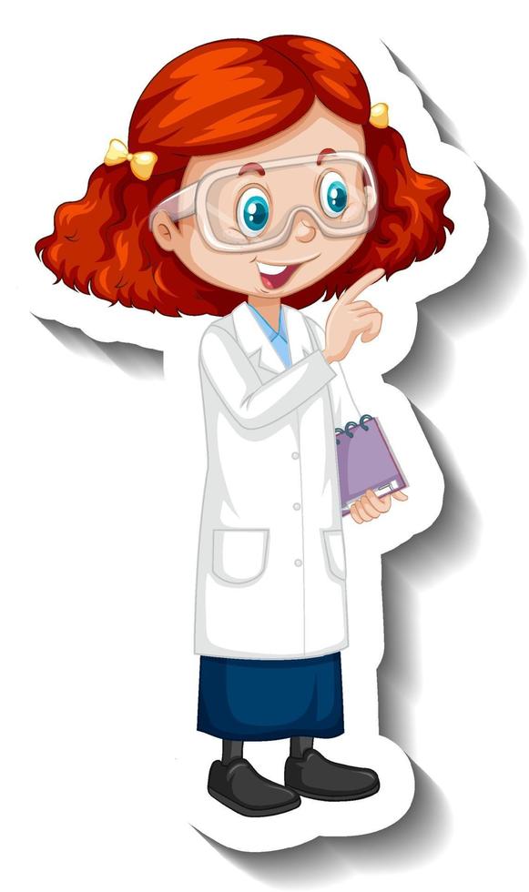 Cartoon character sticker with a girl in science gown vector