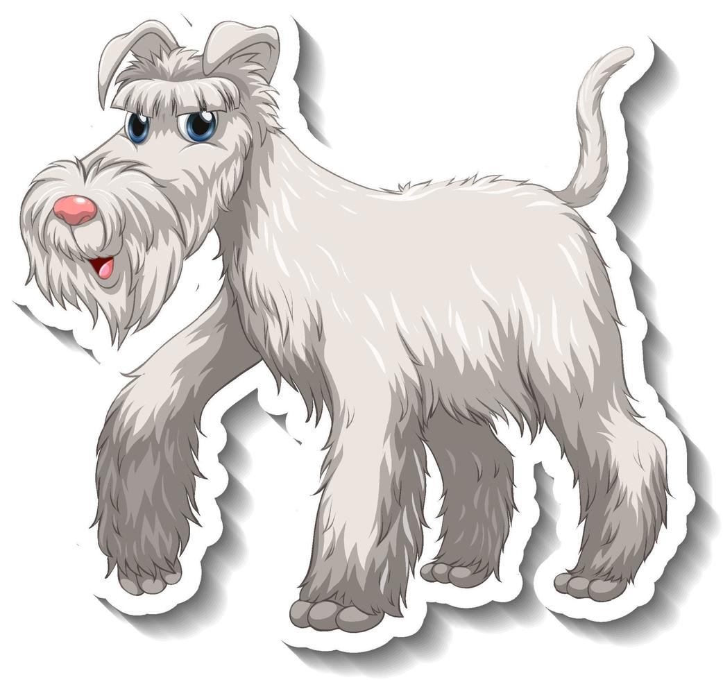 Diseño de etiqueta con perro schnauzer blanco aislado vector