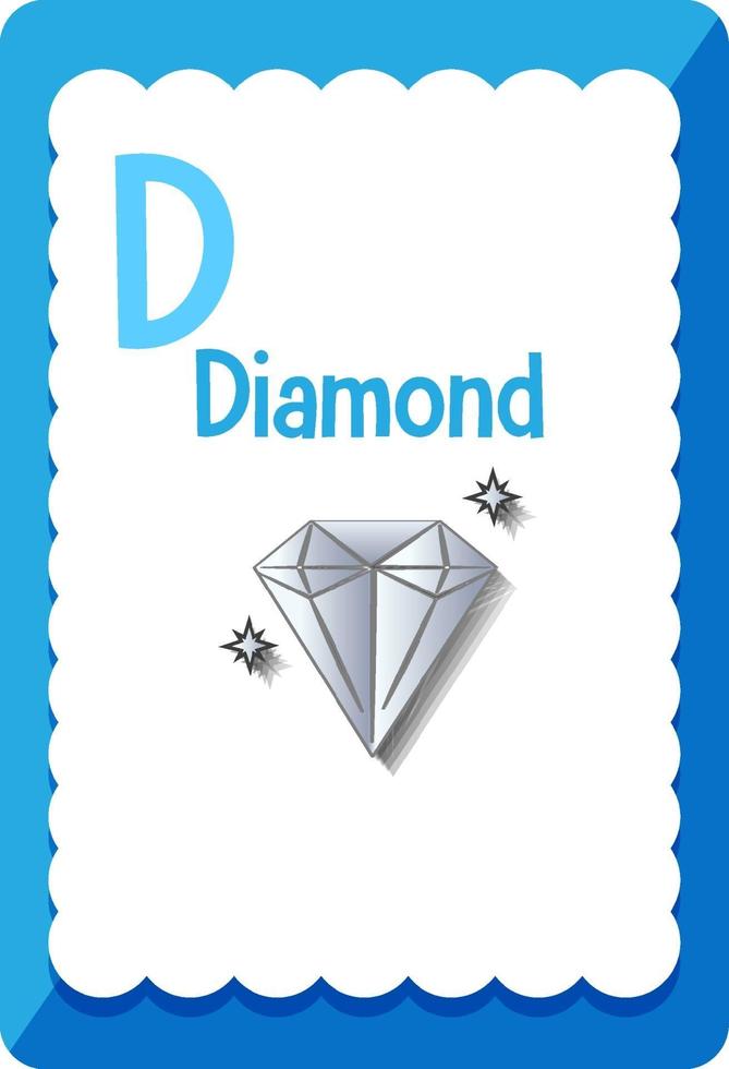 Alphabet flashcard with letter D for Diamond vector