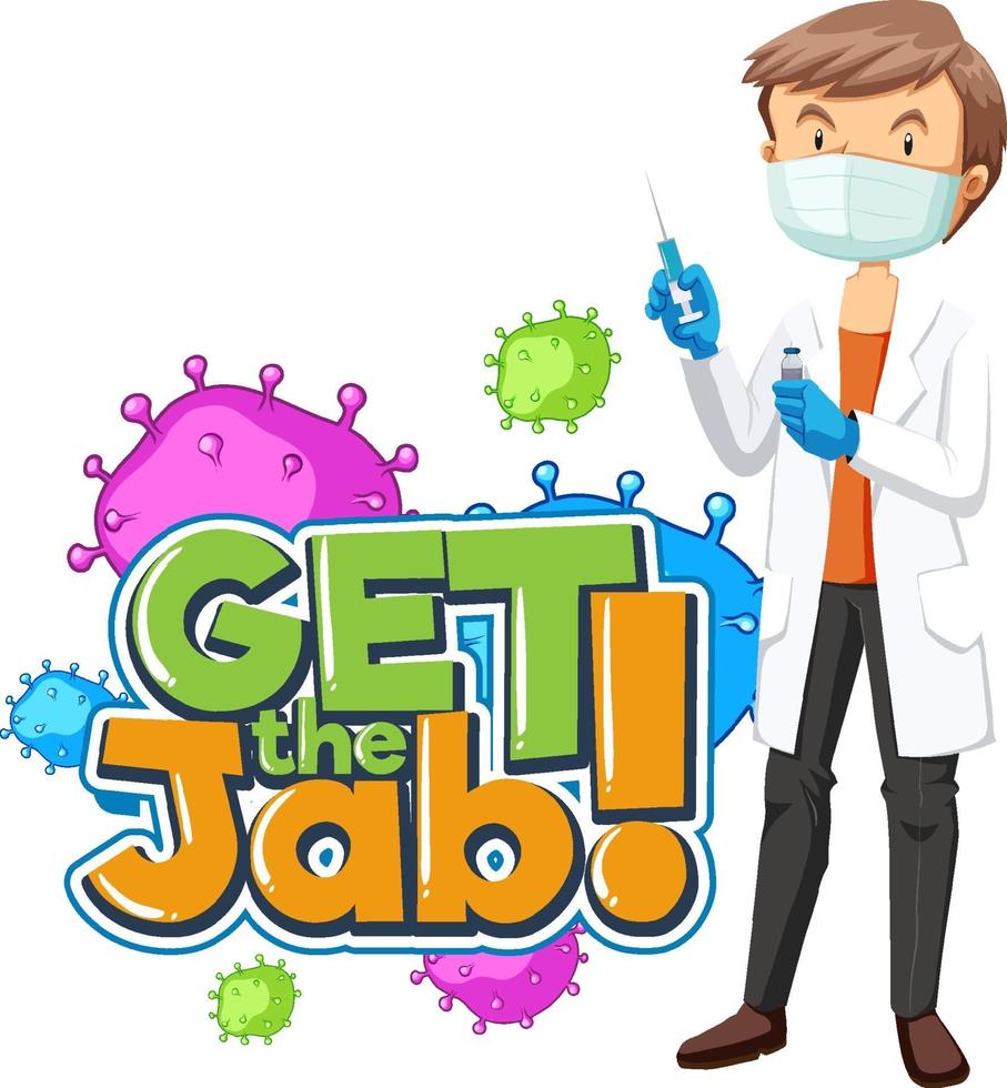 Get the Jab font banner with a male doctor cartoon character vector