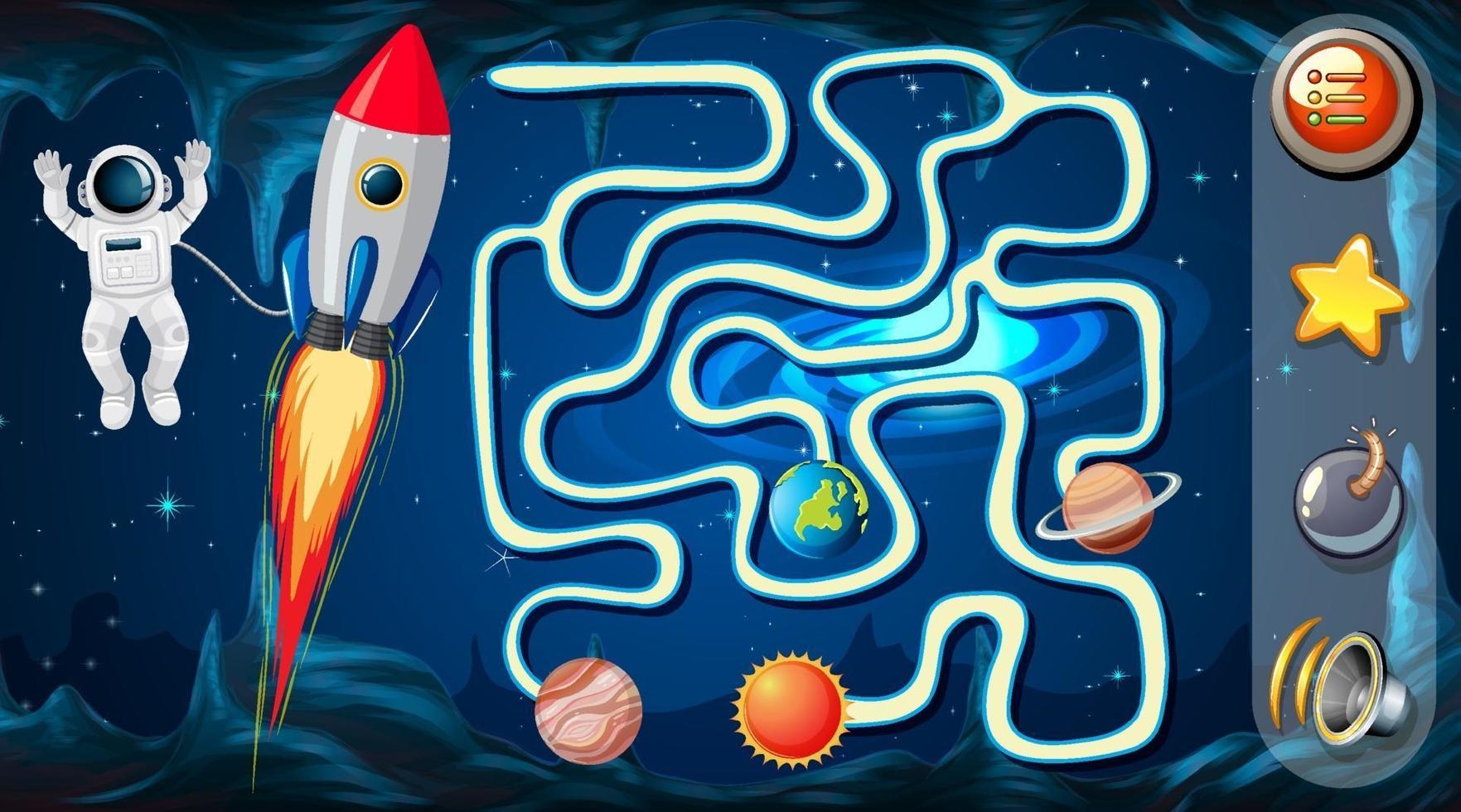 Maze game with space theme template vector