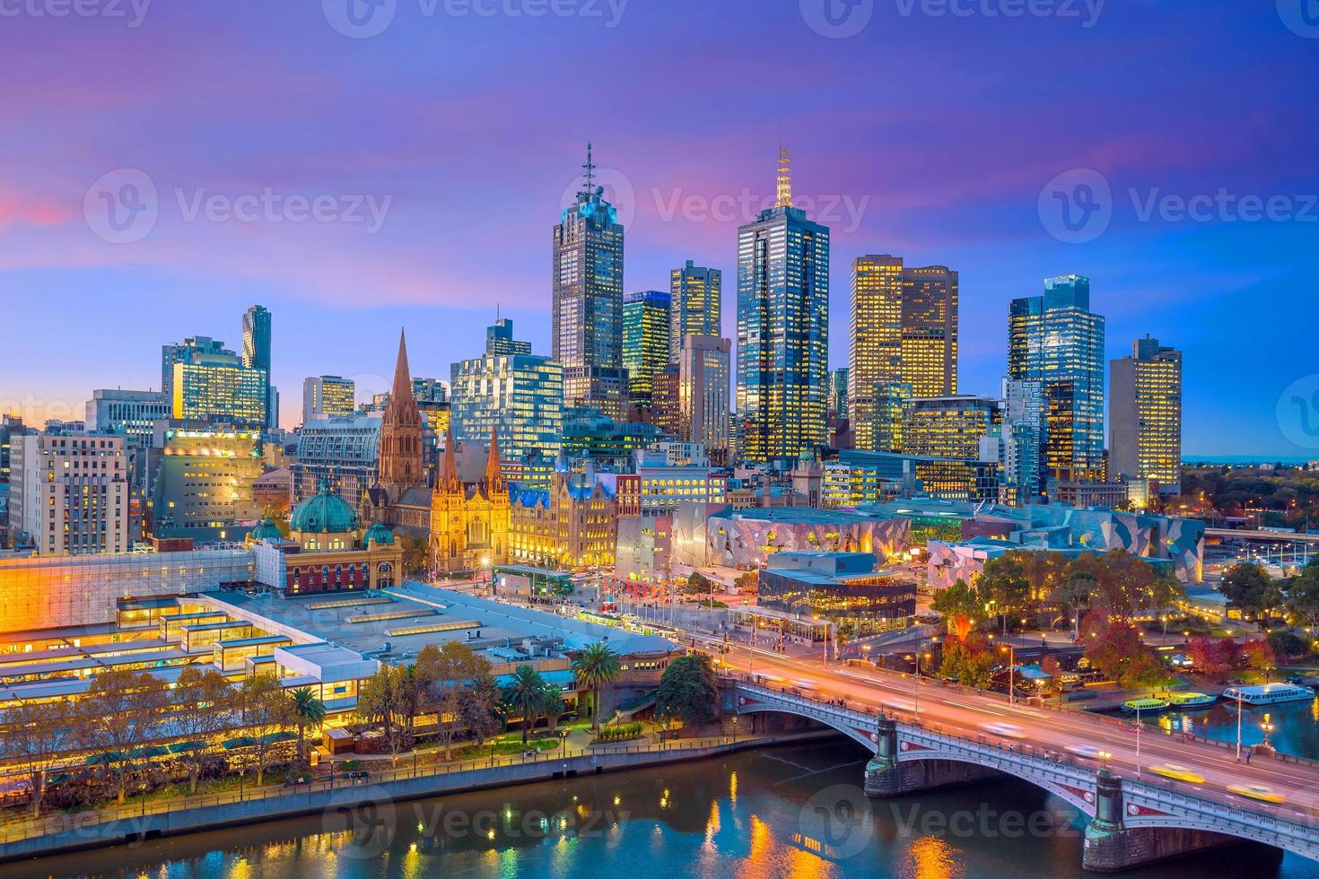 Melbourne city skyline at twilight photo