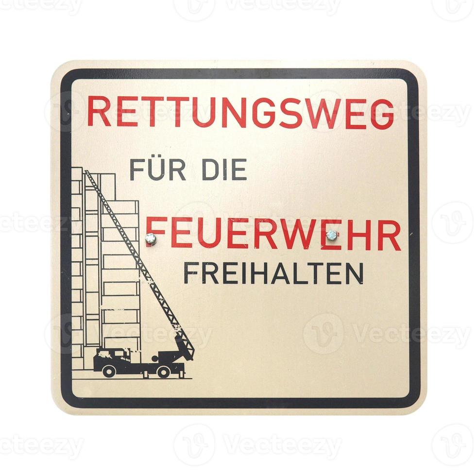 German sign isolated over white. Emergency way for fire departme photo