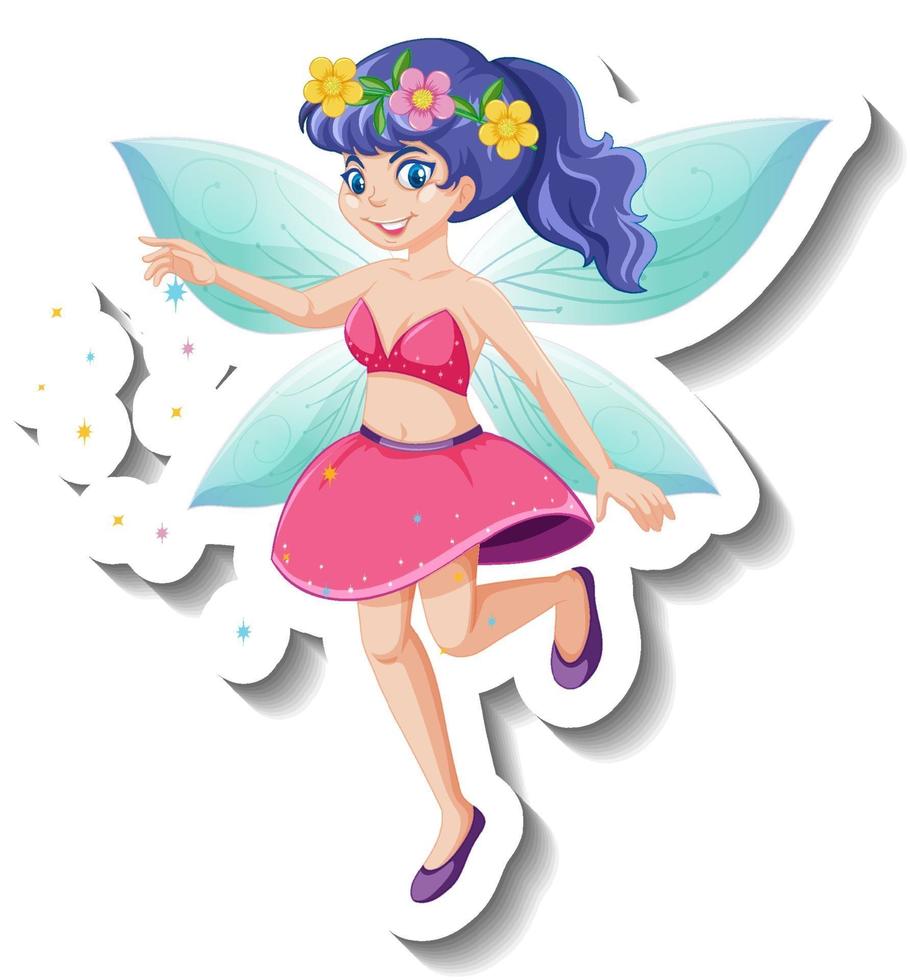 A sticker template with beautiful fairy cartoon character vector