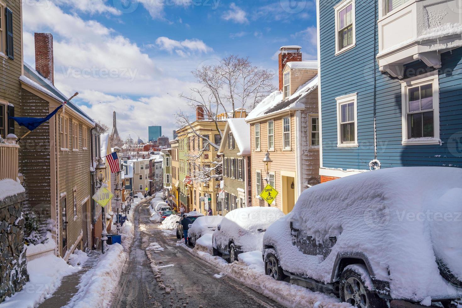 Casas en la histórica zona de Bunker Hill después de la tormenta de nieve en Boston. foto