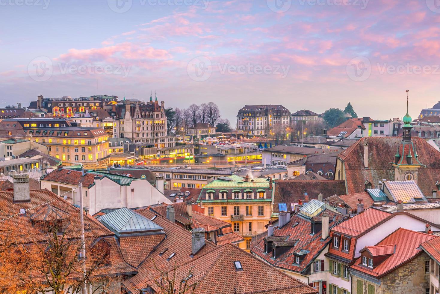 Downtown Lausanne city skyline in Switzerland photo