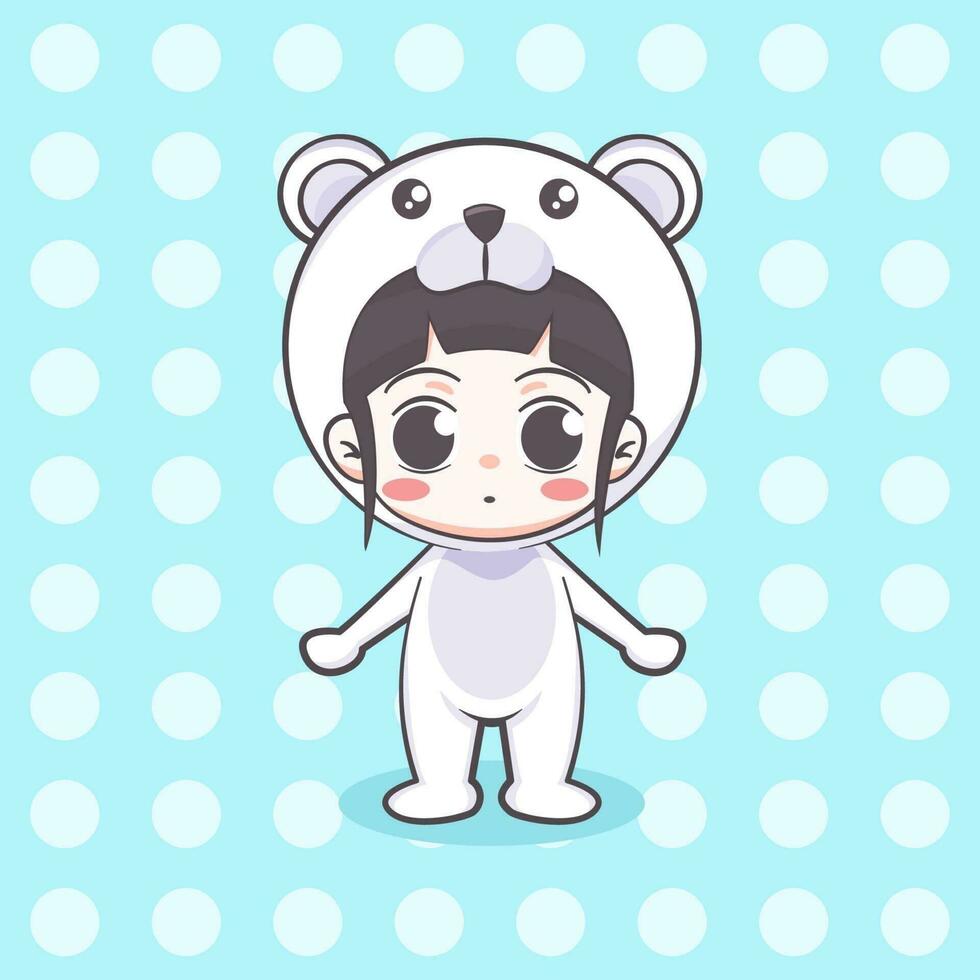 Cute polar bear costume girl cartoon illustration vector