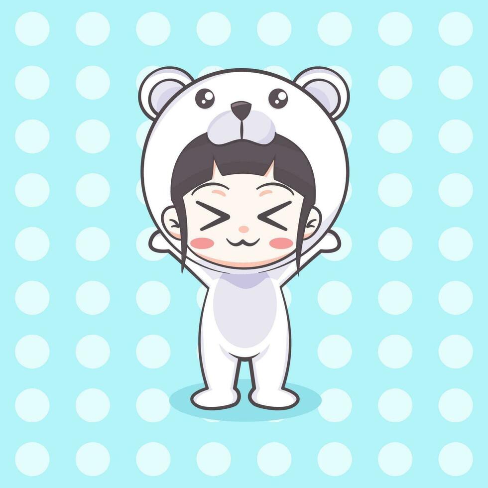 Cute polar bear costume girl cartoon illustration vector