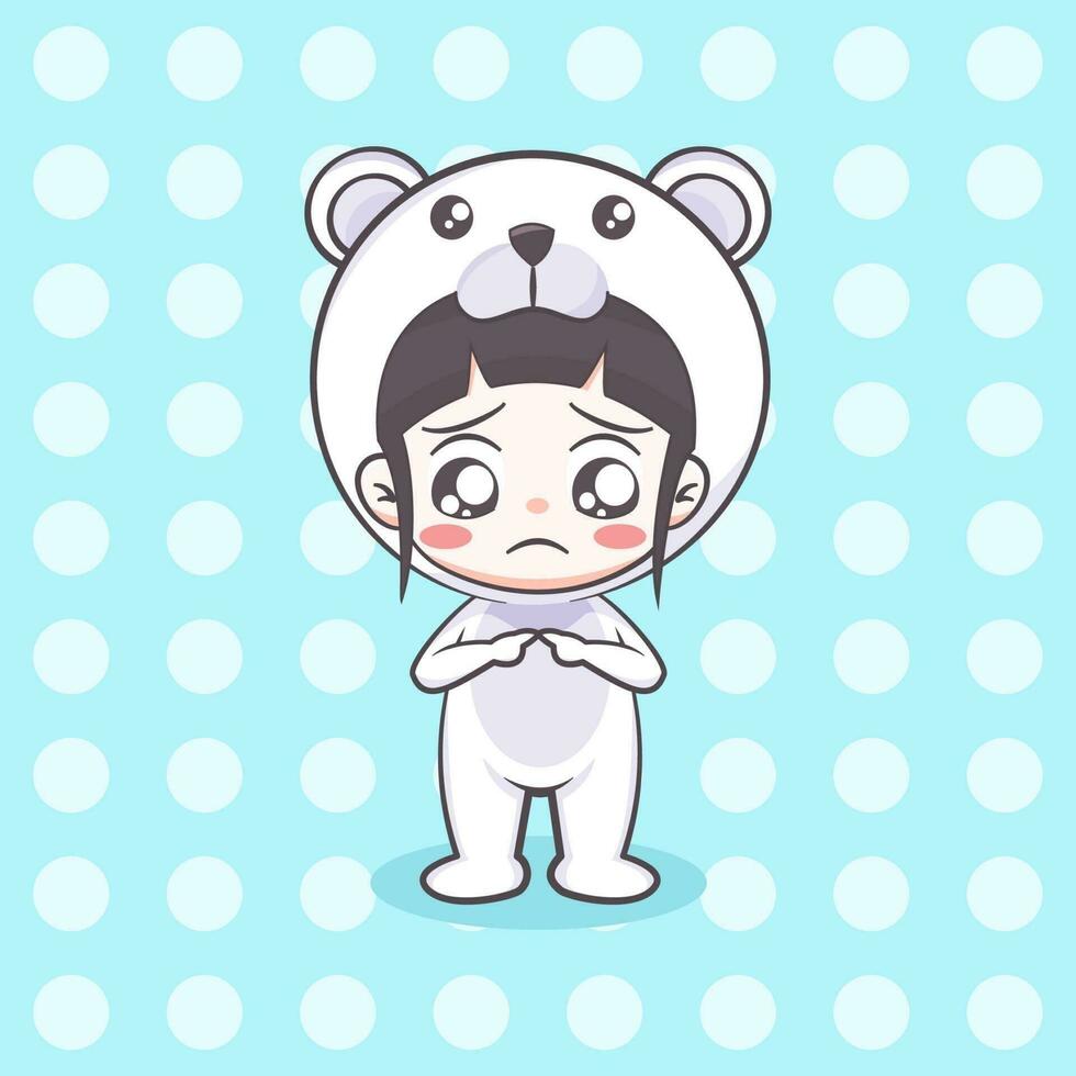 Cute polar bear costume girl cartoon illustration vector