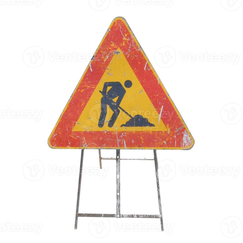 Road work sign isolated photo