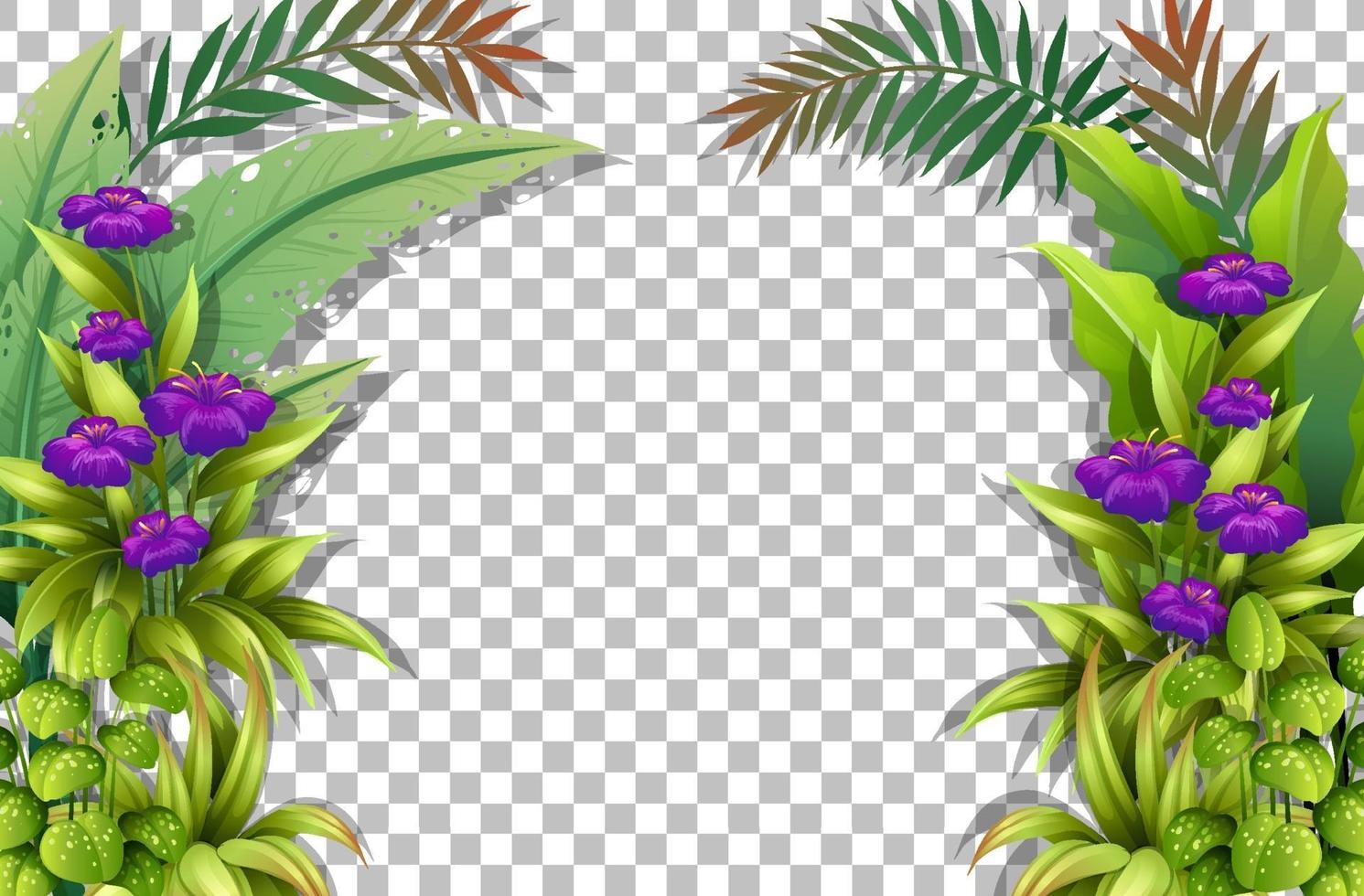 Purple flower and leaves frame template vector