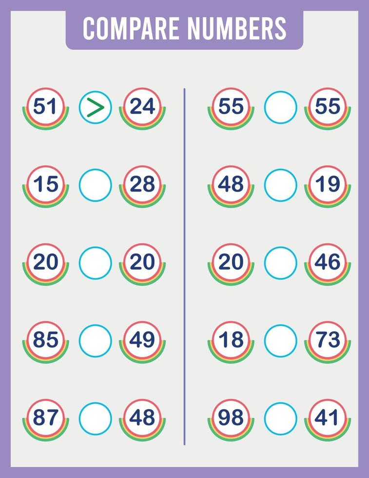 comparar números. juego de matemáticas para niños en edad preescolar. vector