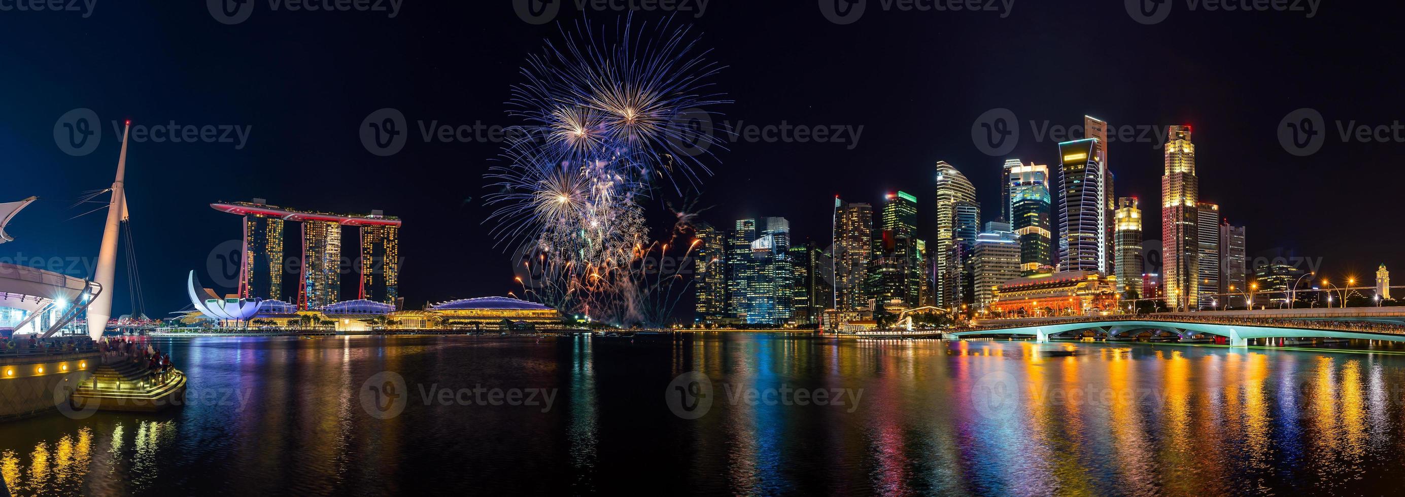 Singapore city skyline and Beautiful fireworks photo