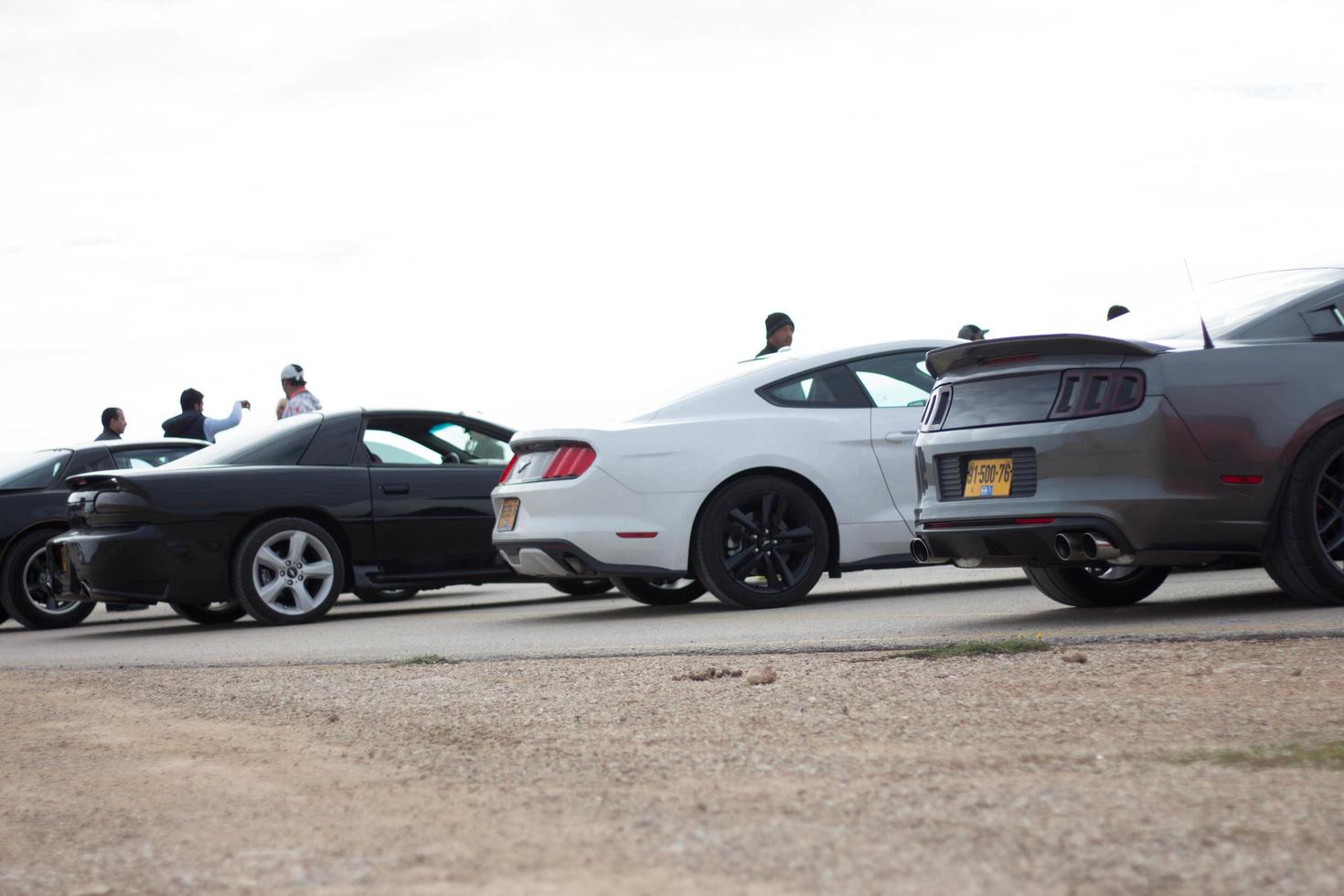 Cars on the race track and on the roads of the desert photo