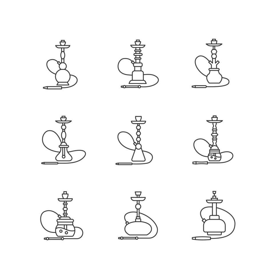 Hookah pixel perfect linear icons set vector