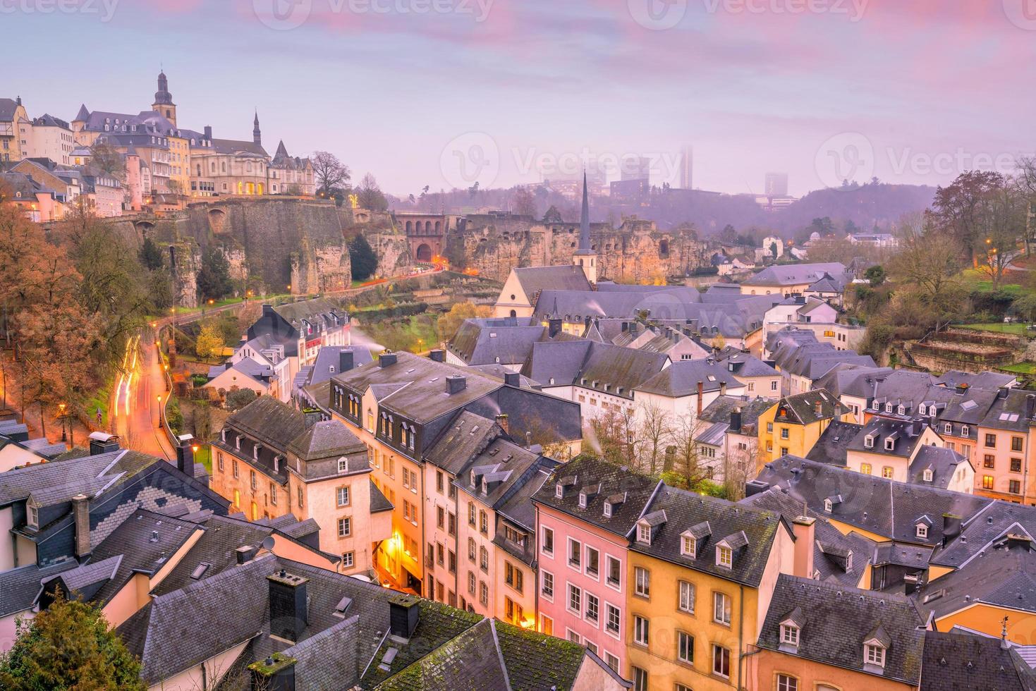 Skyline of old town Luxembourg City from top view photo